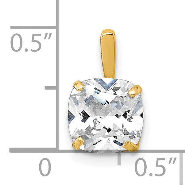 10K Gelbgold Poliert 8.00mm Kissen-cut Zirkonia Solitär Anhänger
