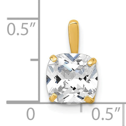 10K Gelbgold Poliert 8.00mm Kissen-cut Zirkonia Solitär Anhänger