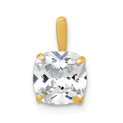 10K Gelbgold Poliert 8.00mm Kissen-cut Zirkonia Solitär Anhänger