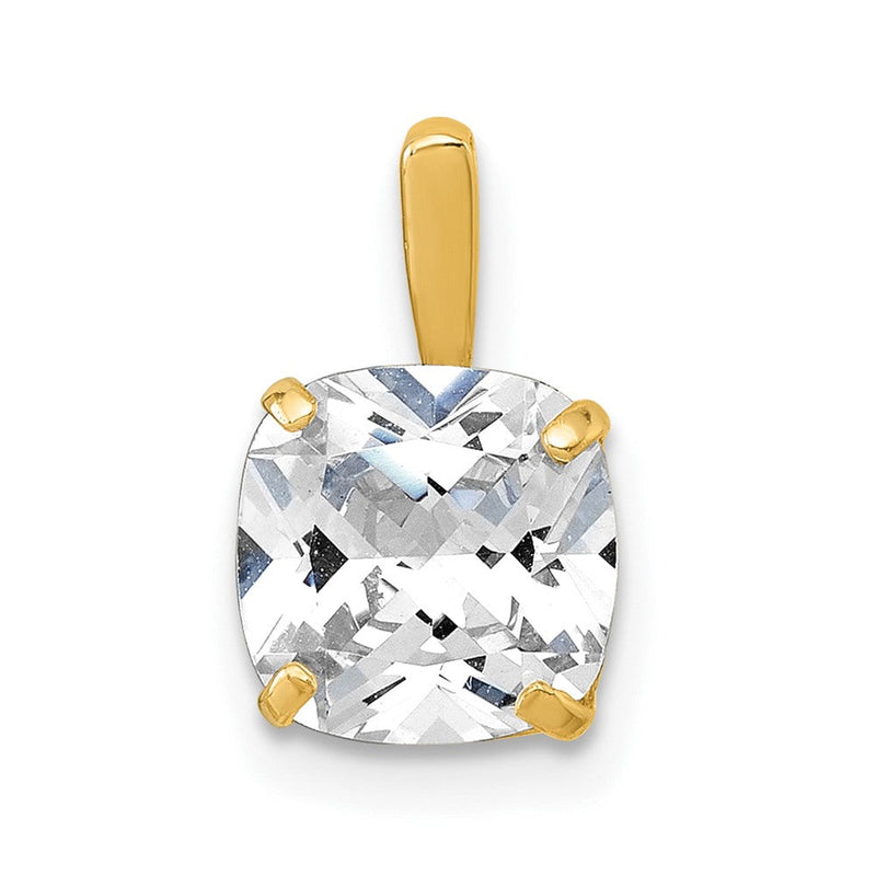 10K Gelbgold Poliert 8.00mm Kissen-cut Zirkonia Solitär Anhänger