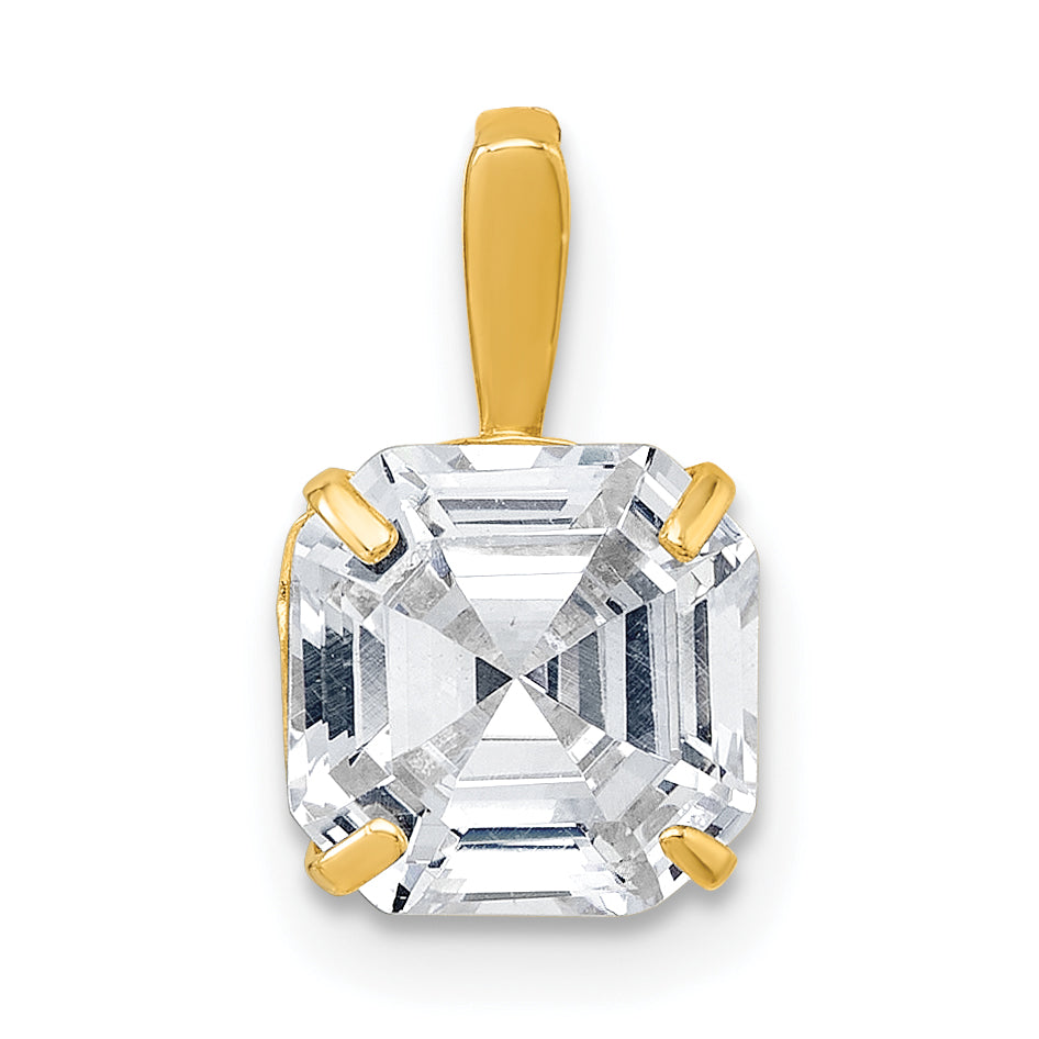 10K Gelbgold Poliert 8.00mm Modified Quadratisch-cut Zirkonia Anhänger