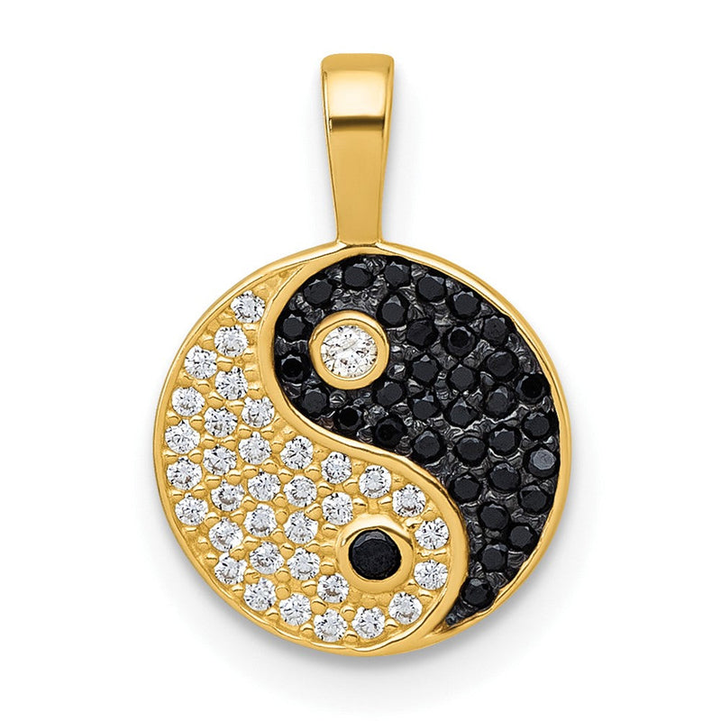 10K Gelbgold Poliert Schwarz und Weiß Zirkonia Yin Yang Anhänger