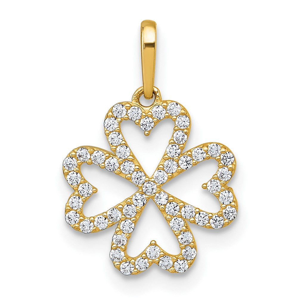 10K Gelbgold Poliert Zirkonia Vier-leaf Klee Anhänger