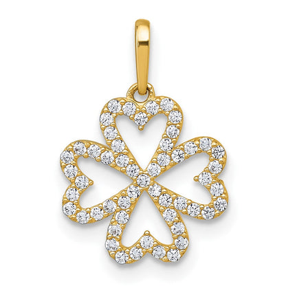 10K Gelbgold Poliert Zirkonia Vier-leaf Klee Anhänger