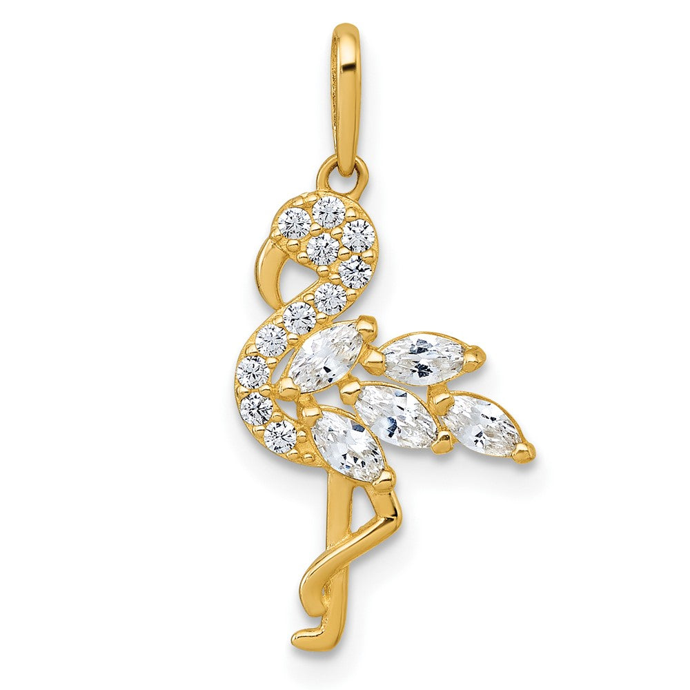 10K Gelbgold Poliert Zirkonia Flamingo Anhänger