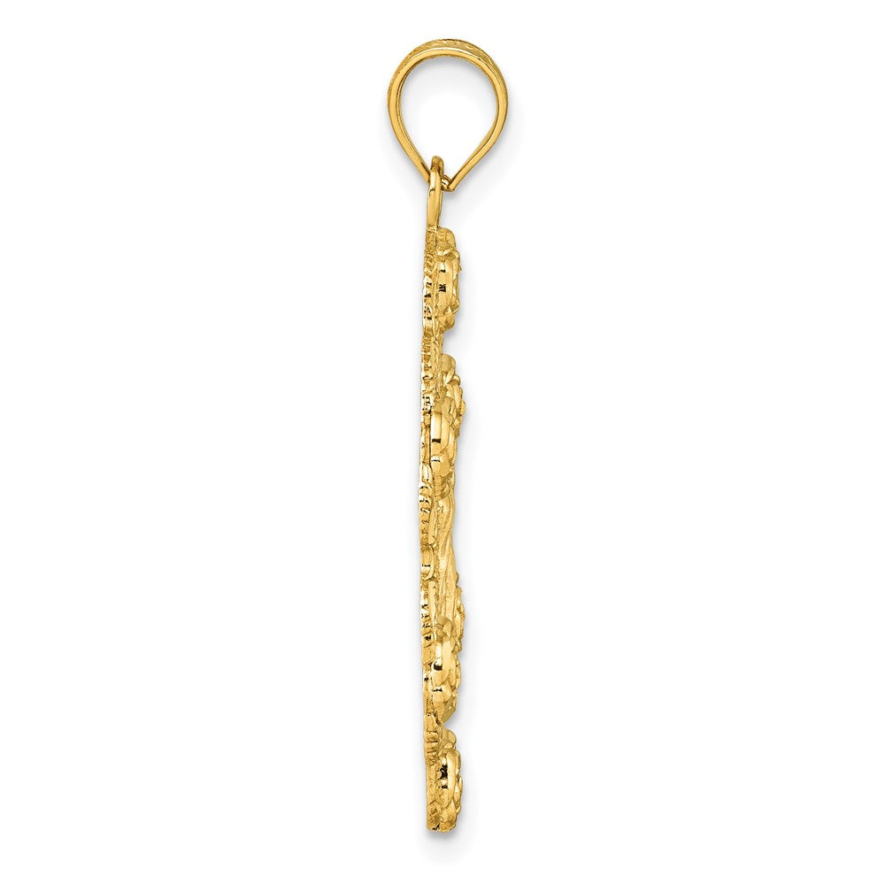 10K Gelbgold Poliert Diamantiert Our Damen Of Guadalupe mit Blumen Medaille Anhänger