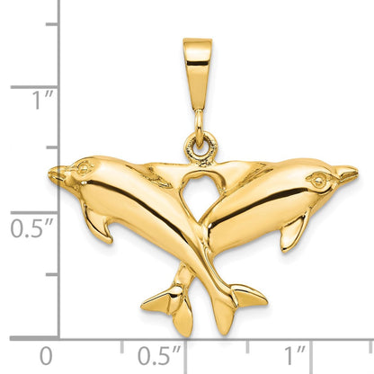 10K Gelbgold massiver polierter Zwillingsdelfine-Charm