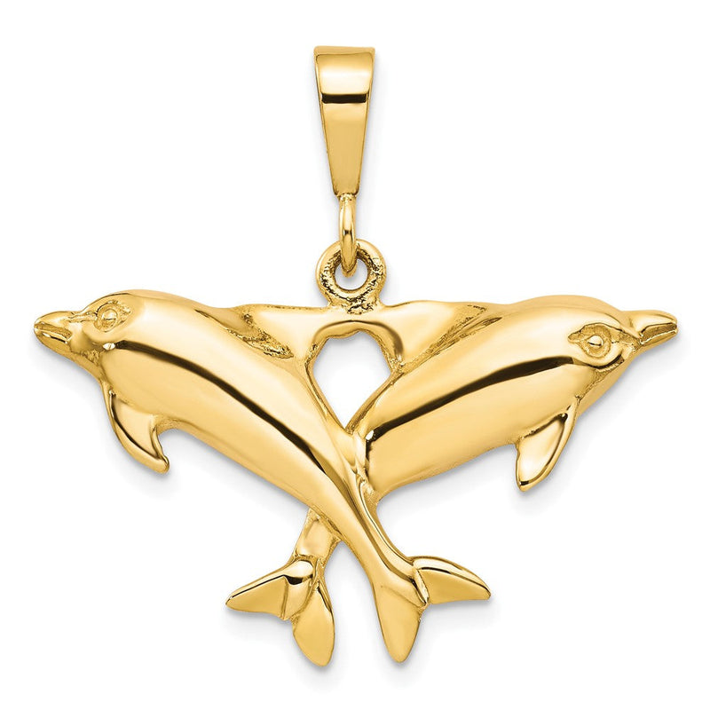 10K Gelbgold massiver polierter Zwillingsdelfine-Charm