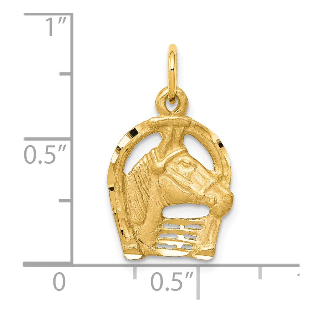 10K Gelbgold Massiv Diamantiert Horsehead in Hufeisen Charm