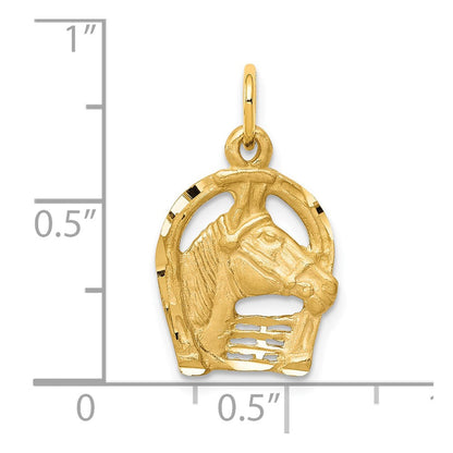 10K Gelbgold Massiv Diamantiert Horsehead in Hufeisen Charm