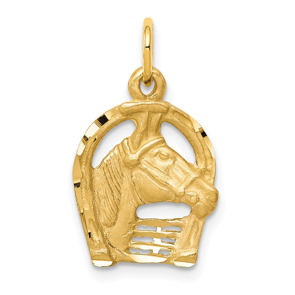 10K Gelbgold Massiv Diamantiert Horsehead in Hufeisen Charm