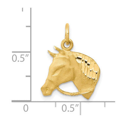 10K Gelbgold Massiv Satiniert Horsehead mit Reins Charm
