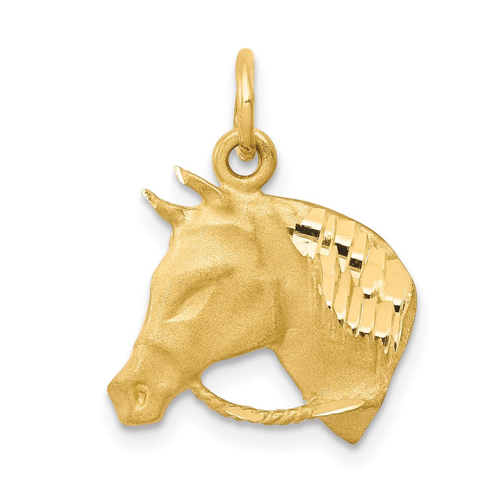 10K Gelbgold Massiv Satiniert Horsehead mit Reins Charm