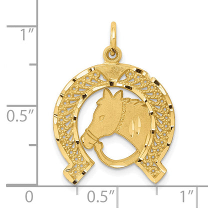 10K Gelbgold Massiv Flach-backed Horsehead in Hufeisen Charm