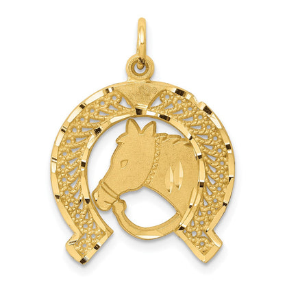 10K Gelbgold Massiv Flach-backed Horsehead in Hufeisen Charm