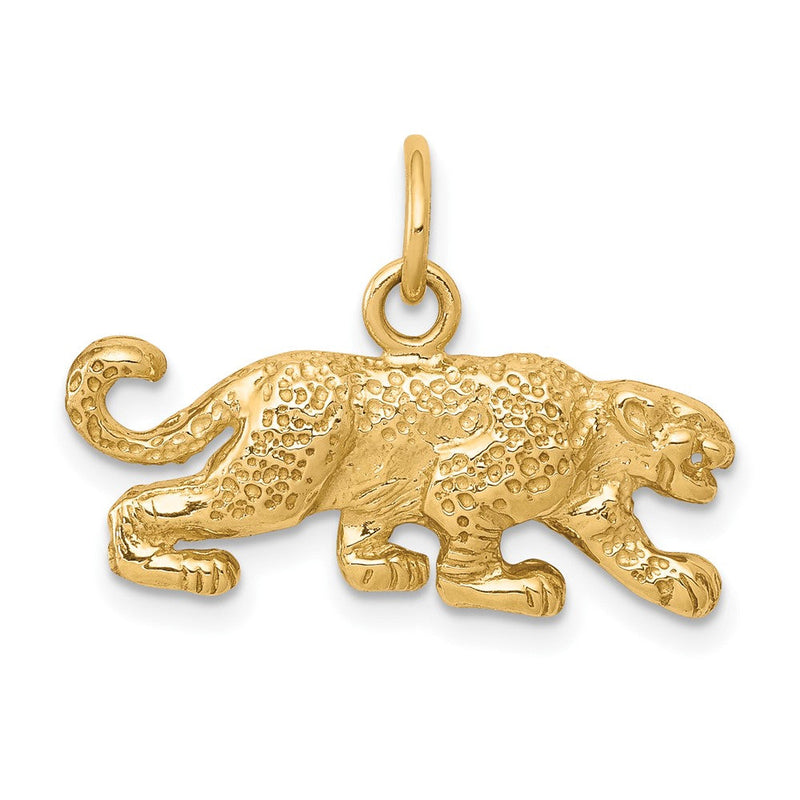 10K Gelbgold Solid Satin Kleiner Leopard-Charm
