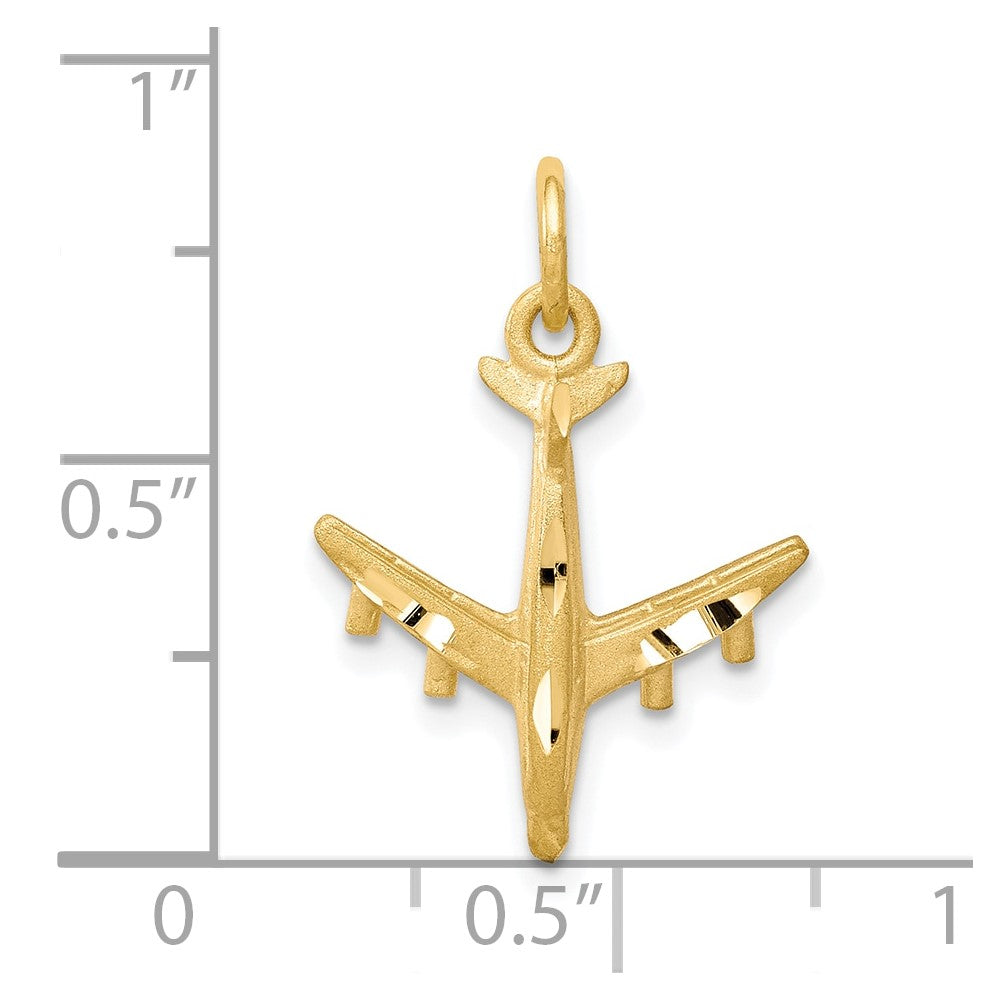 10K Gelbgold Massiv Satiniert Flugzeug Charm
