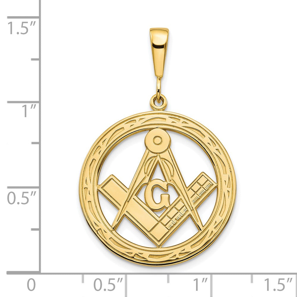 10K Gelbgold Freimaurer-Symbol-Anhänger, poliert und strukturiert