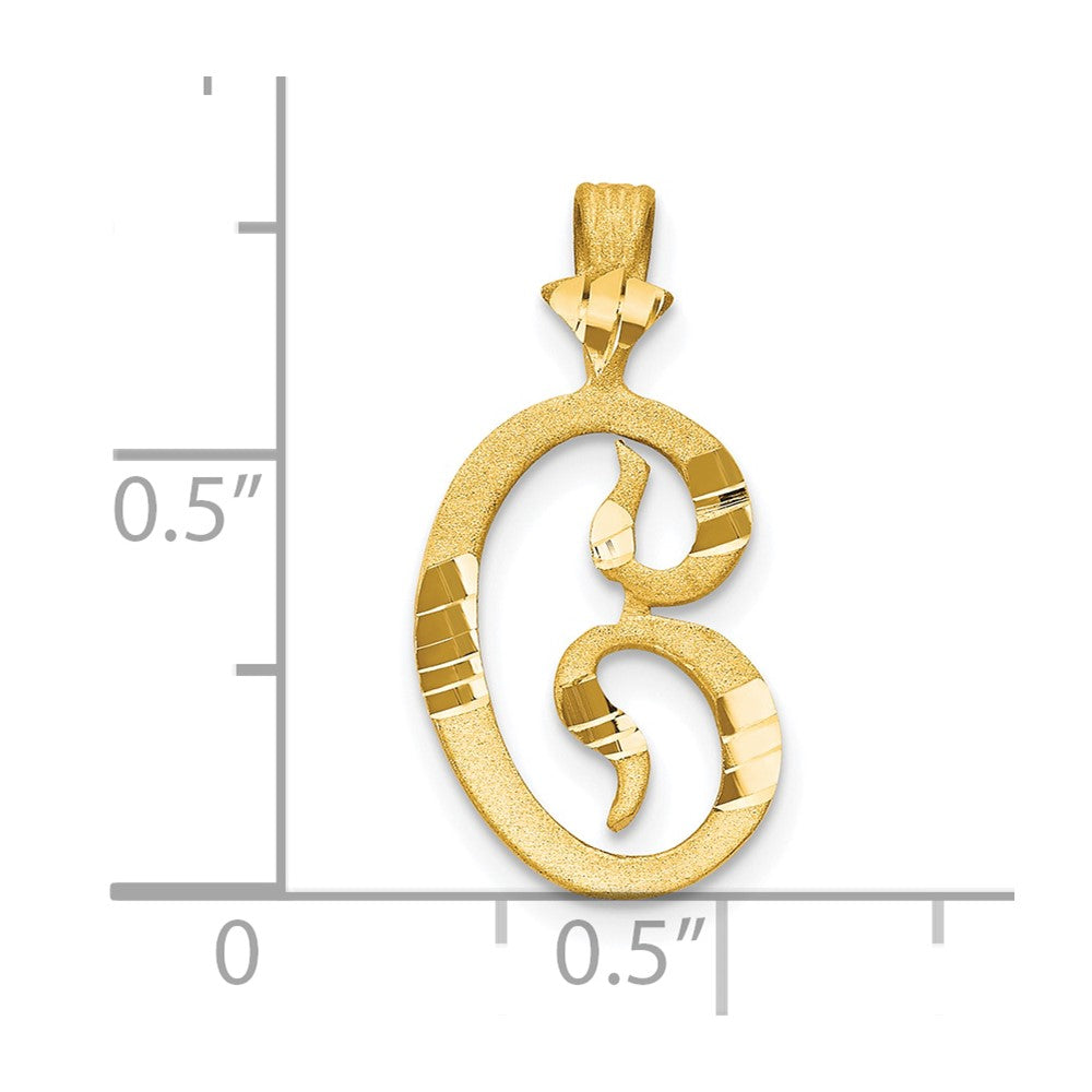 10K Gelbgold Diamantiert Gerillt Initiale C Charm
