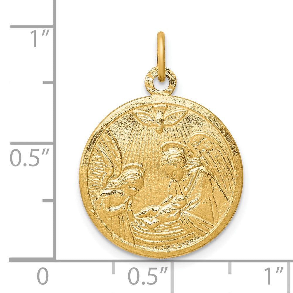10K Gelbgold Massiv Satiniert Poliert Taufe Plättchen Anhänger