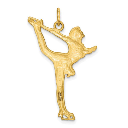 10k Gelbgold massiver Charm mit Diamantschliff, Eiskunstläufer-Motiv