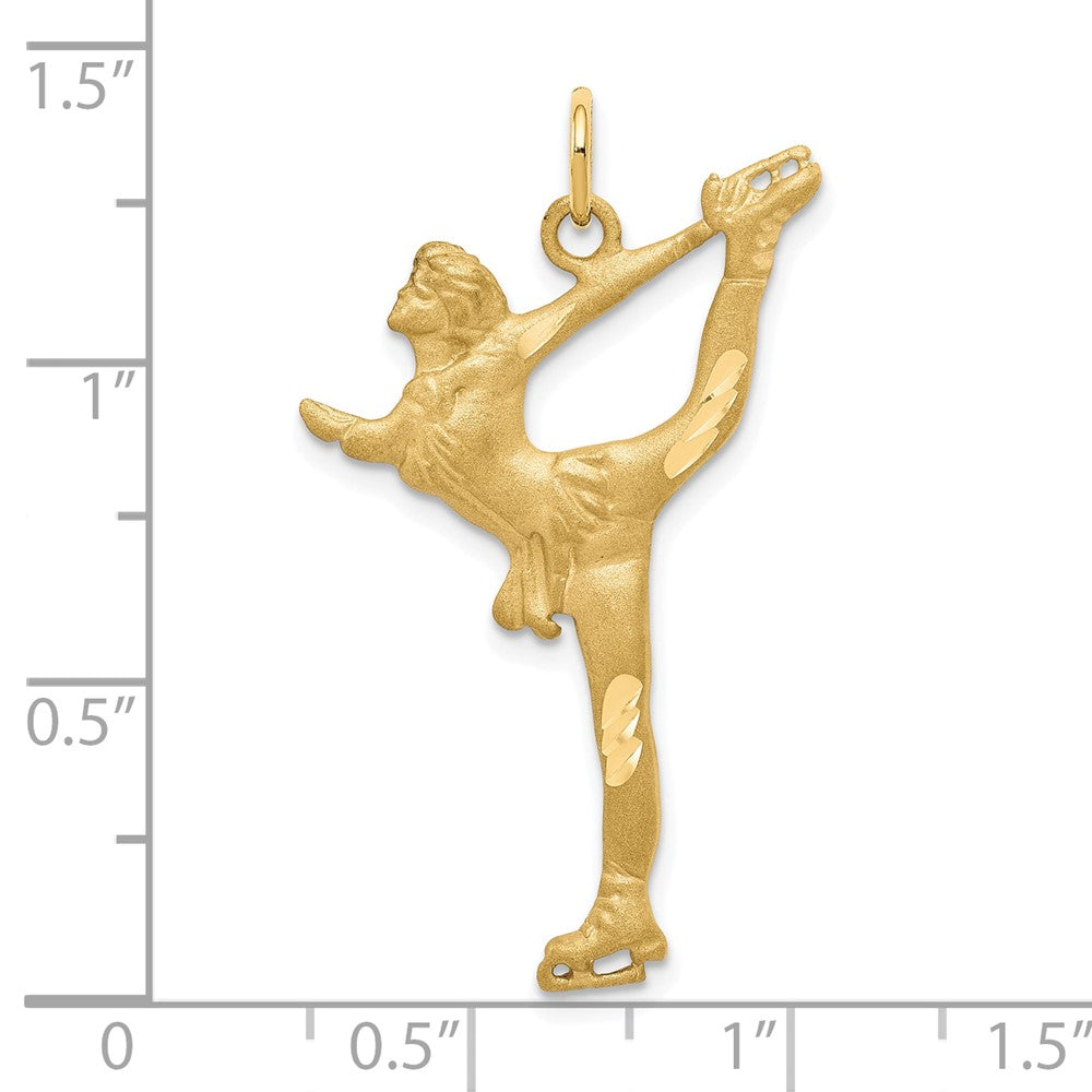 10k Gelbgold massiver Charm mit Diamantschliff, Eiskunstläufer-Motiv