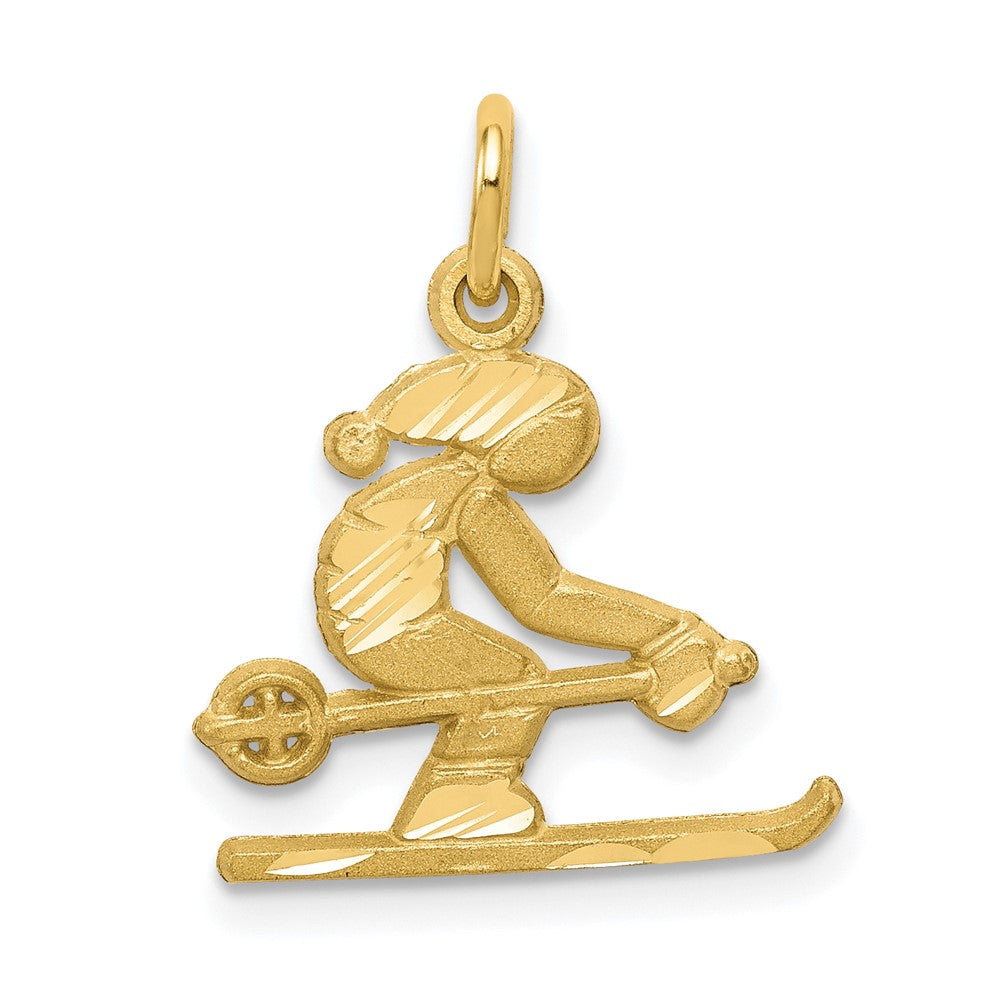 10K Gelbgold Diamantiert Skier Charm