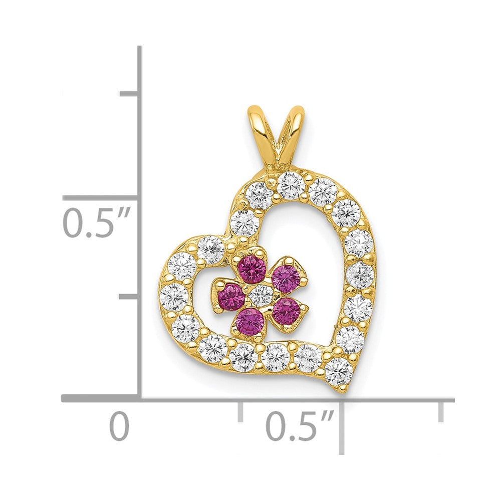 10K Gelbgold Zirkonia Herz & Blume Anhänger
