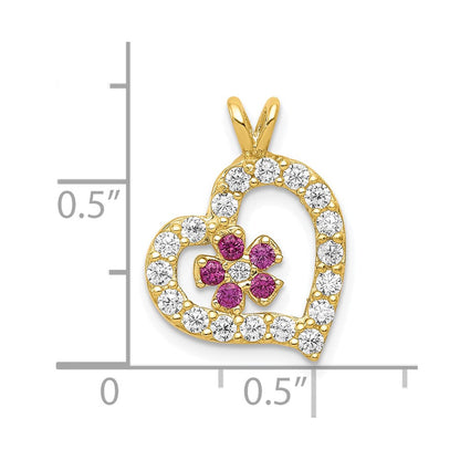 10K Gelbgold Zirkonia Herz & Blume Anhänger