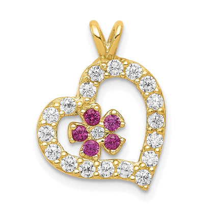 10K Gelbgold Zirkonia Herz & Blume Anhänger