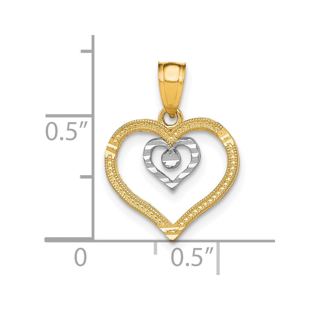 10K Gelb mit Rhodium Herz Charm