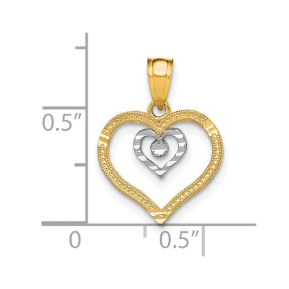 10K Gelb mit Rhodium Herz Charm