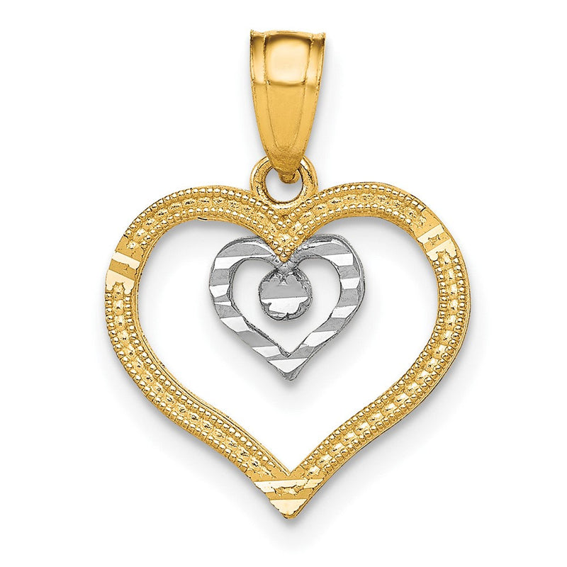 10K Gelb mit Rhodium Herz Charm
