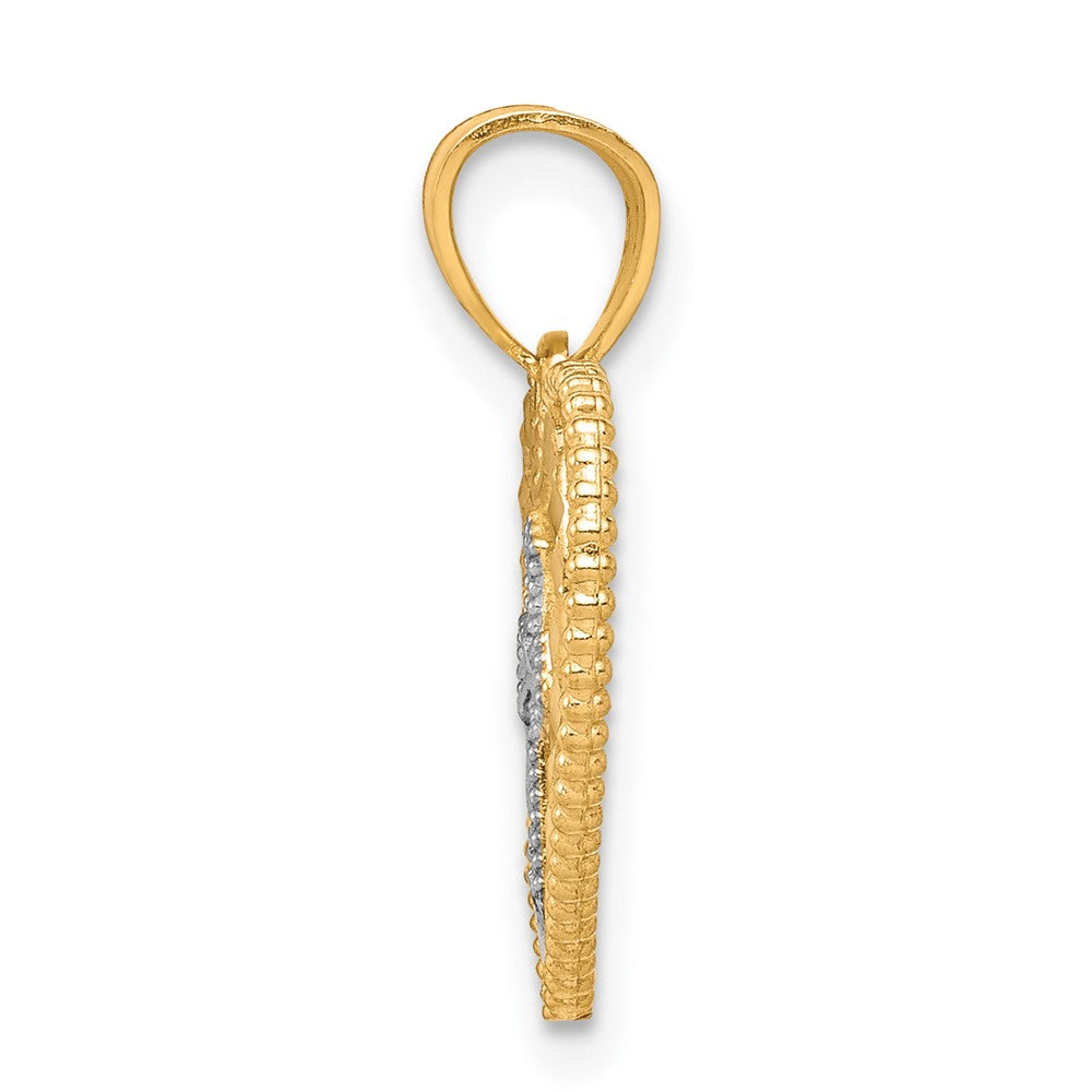10K Gelb mit Rhodium mit Rhodium Herz mit Kreuz Charm