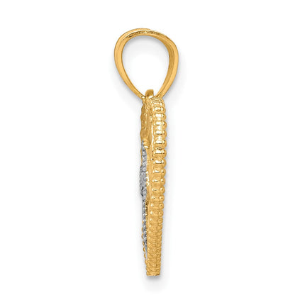 10K Gelb mit Rhodium mit Rhodium Herz mit Kreuz Charm