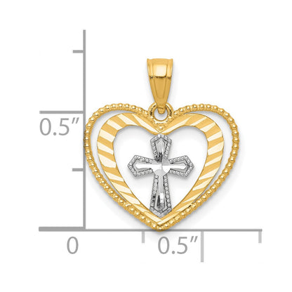 10K Gelb mit Rhodium mit Rhodium Herz mit Kreuz Charm