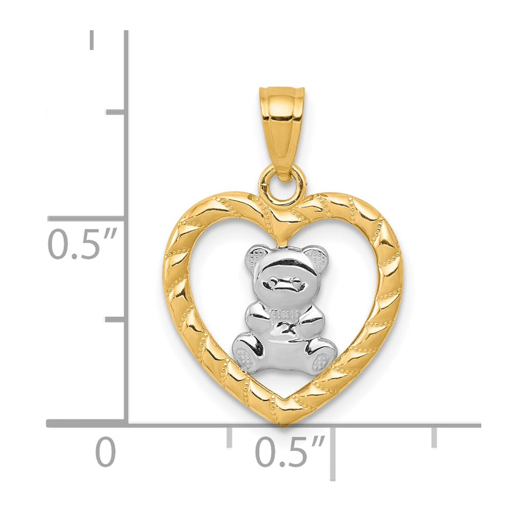 10K Gelb mit Rhodium Teddy Bär Herz Charm
