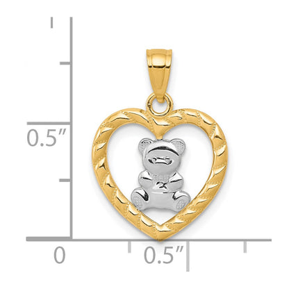 10K Gelb mit Rhodium Teddy Bär Herz Charm
