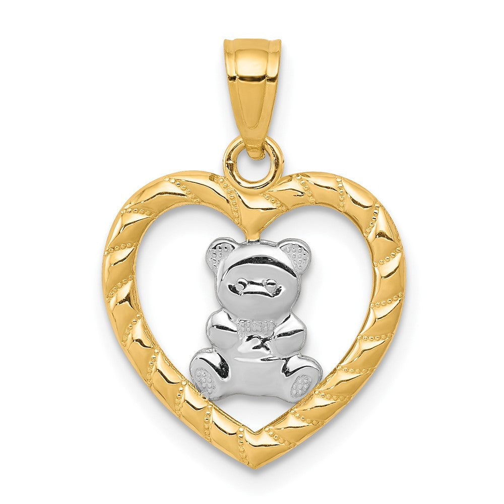 10K Gelb mit Rhodium Teddy Bär Herz Charm