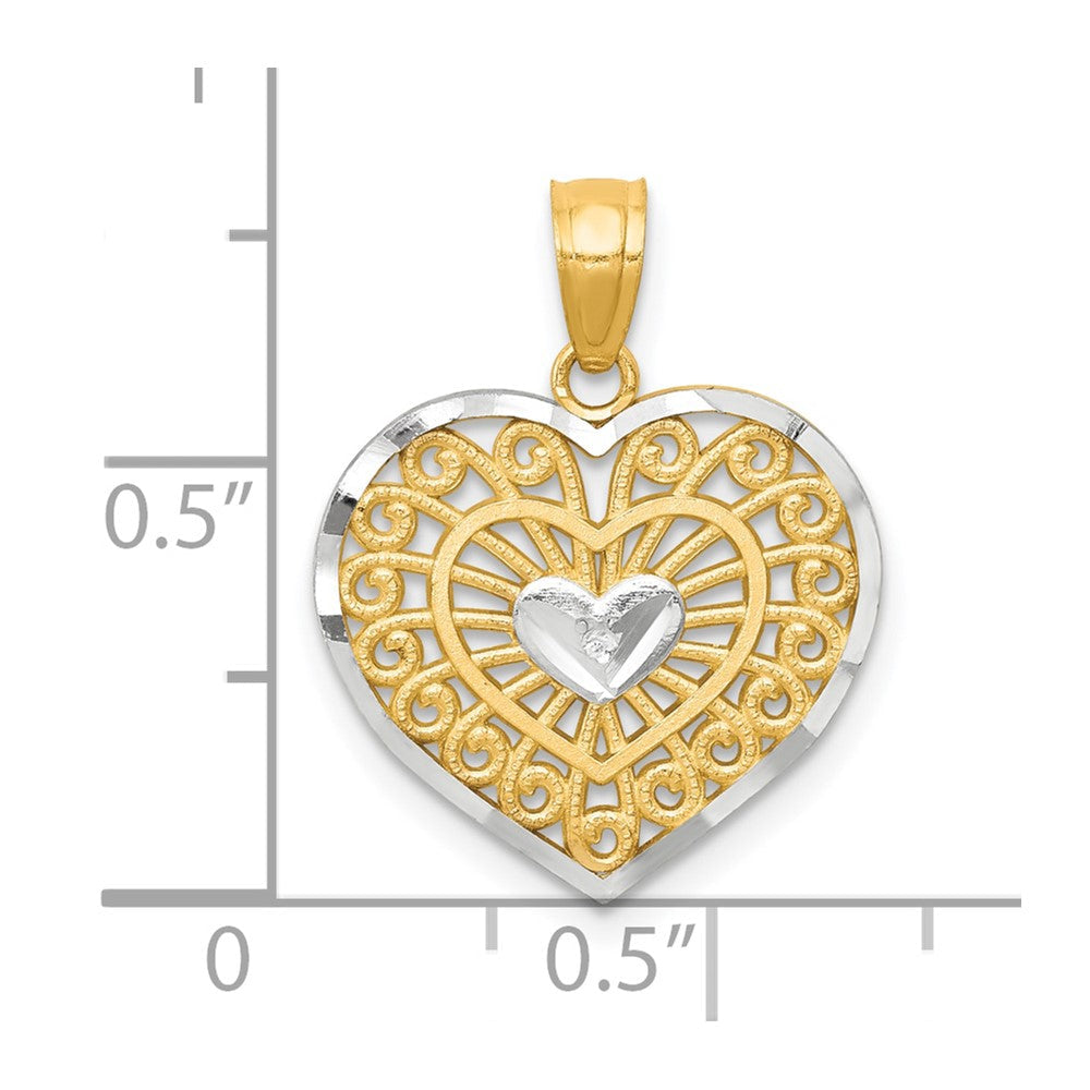 10K Gelb mit Rhodium Herz Charm