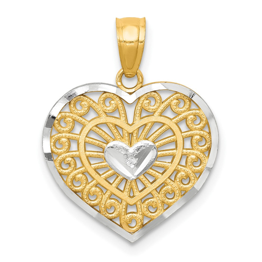 10K Gelb mit Rhodium Herz Charm