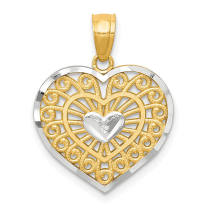 10K Gelb mit Rhodium Herz Charm