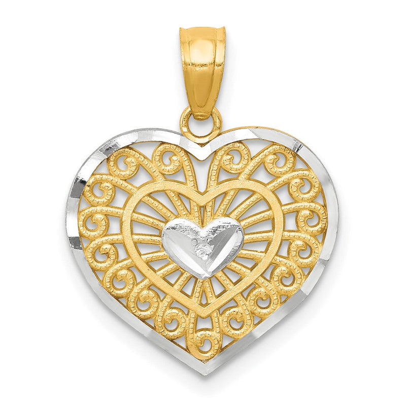 10K Gelb mit Rhodium Herz Charm