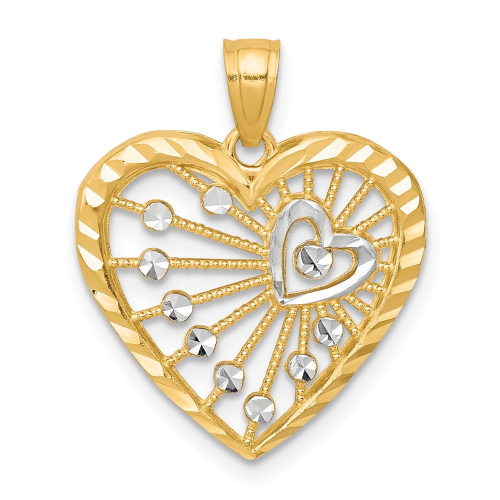 10K Gelb mit Rhodium Herz Charm