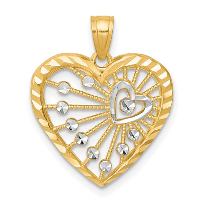 10K Gelb mit Rhodium Herz Charm