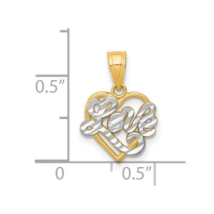 10K Gelb mit Rhodium mit Rhodium Liebe Herz Charm