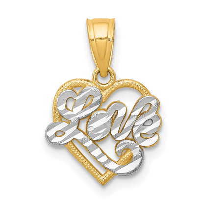 10K Gelb mit Rhodium mit Rhodium Liebe Herz Charm