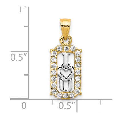 10K Gelb mit Rhodium mit Rhodium Zirkonia I Liebe You Charm