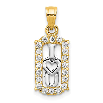 10K Gelb mit Rhodium mit Rhodium Zirkonia I Liebe You Charm