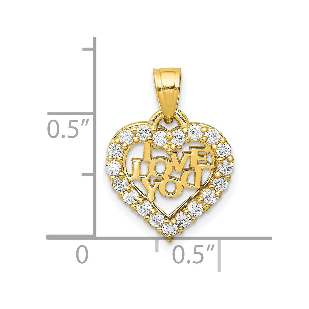 10K Gelbgold Klein Zirkonia I Liebe You Herz Charm